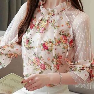 Floral Sheer Sleeve Blouse